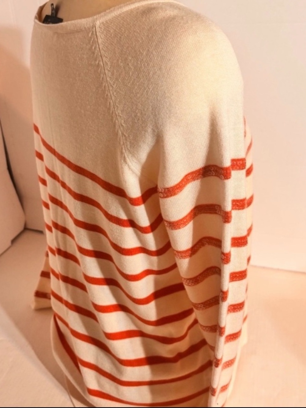 Ann Taylor Viscose Blend Striped Sweater Cream Orange Sequin Texture Petite M - Picture 3 of 4